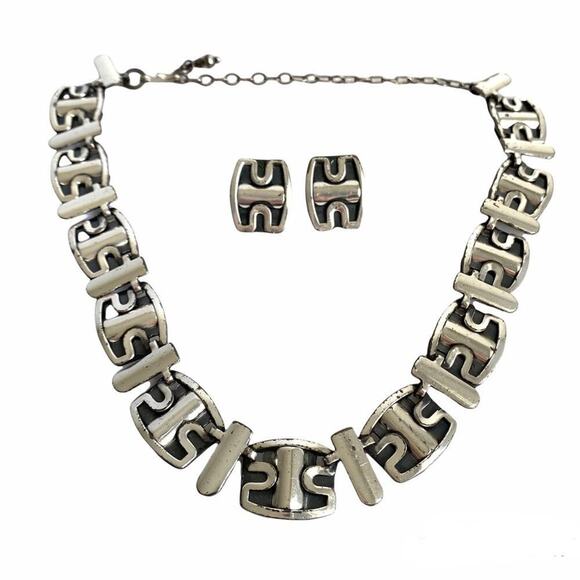 Vintage Mid Century Modernist Necklace & Earrings - Picture 1 of 13